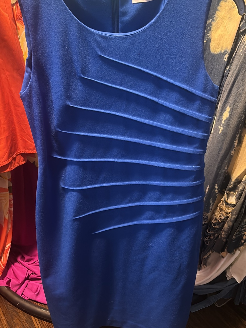 Calvin Klein Royal Blue Sleeveless Pleated Sheath Dress